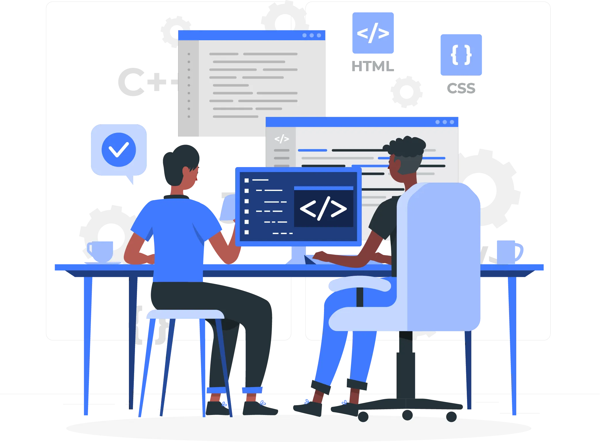 a 3d character doing coding stuff 
